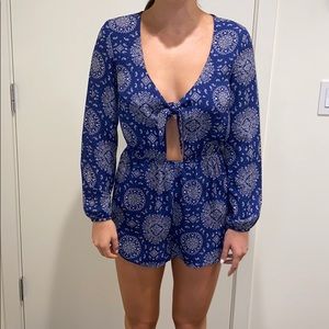 Patterned romper with tied front